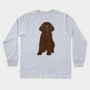 Cute Hipster Chocolate Labrador Retriever Puppy T-Shirt for Dog Lovers Kids Long Sleeve T-Shirt